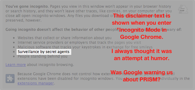 Google's warning about PRISM in Chrome?